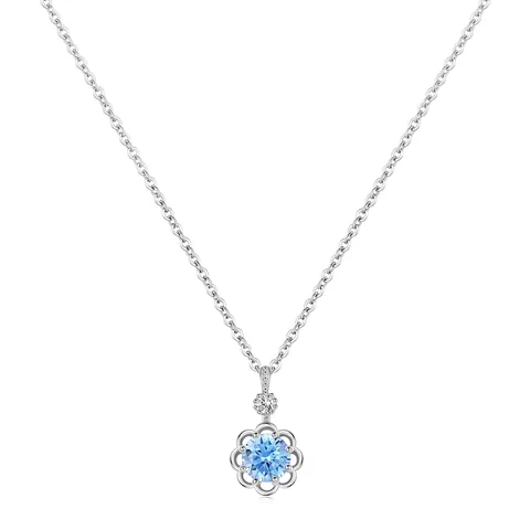 Collana con Pendente a Forma di Fiore Blu in Argento Sterling 925 Catena per Clavicola Dolce Minimalista con Strass Gioielli da Donna