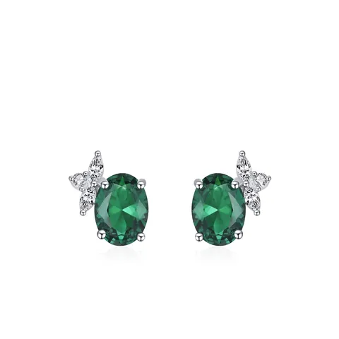 Boucles d'Oreilles Clous Vintage en Argent Sterling 925 Ovale Zirconia Émeraude pour Femmes Design Papillon de Luxe Bijoux de Mode