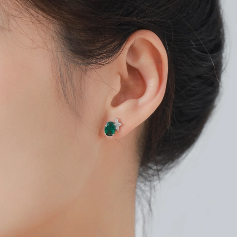 Boucles d'Oreilles Clous Vintage en Argent Sterling 925 Ovale Zirconia Émeraude pour Femmes Design Papillon de Luxe Bijoux de Mode