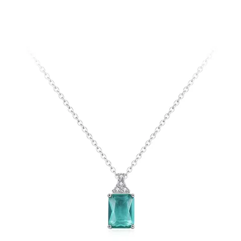 925 Sterling Silver Green Rectangular Pendant Necklace For Women Minimalist Zirconia Chic Inlaid Geometric Neck Jewelry
