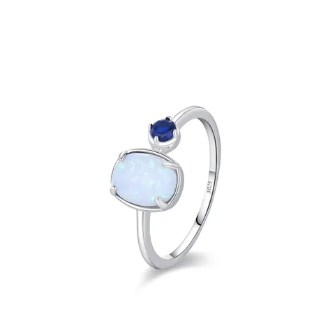 Eleganter 925 Sterlingsilber Blau Opal Ring Für Damen Mode Rund Oval Eingelegt Strass Zierlicher Geometrischer Fingerschmuck