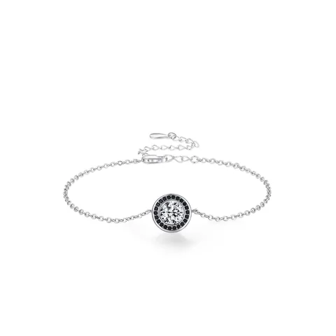 Bracciale Tondo In Argento Sterling 925 Per Donna Ciondolo Halo In Zirconia Bianco E Nero Minimalista Regolabile Catena Sottile Gioielli