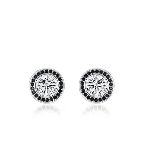Vintage Orecchini a Bottone in Argento Sterling 925 Con Zirconi Rotondi Donna Halo Bianco Nero Stile Punk Gioielli di Moda