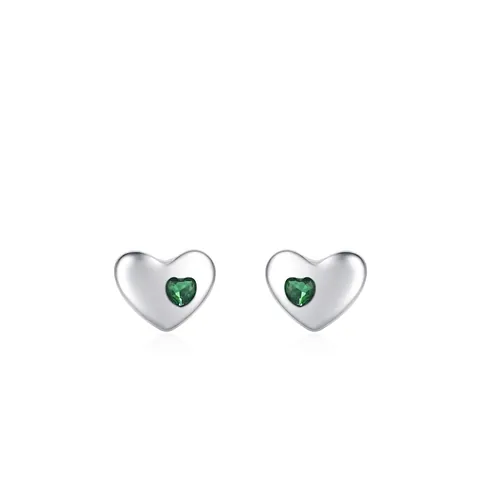Pendientes de Botón de Plata de Ley S925 Con Circonia de Corazón Verde Pequeña Joyería de Moda Elegante Con Forma de Corazón Mujer