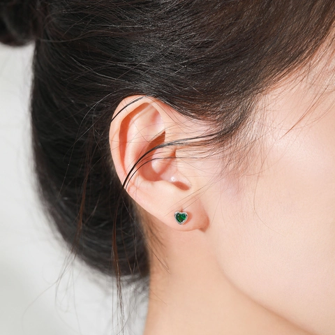 Eleganti Orecchini a Bottone in Argento Sterling 925 con Zirconia a Cuore Verde Smeraldo per Donna Gioielli Minimalisti a Cuore