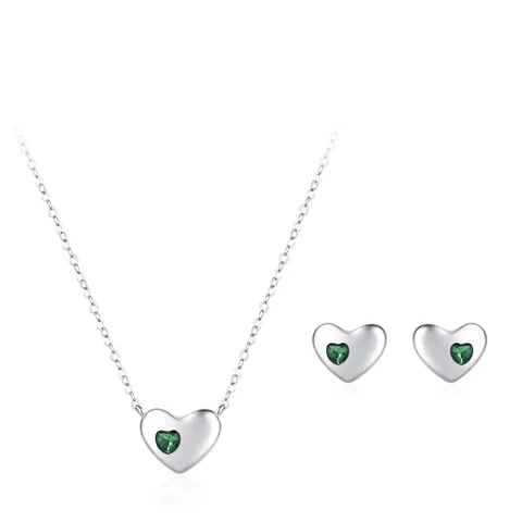 925 Sterling Silver Green Heart Jewelry Set Minimalist Zirconia Heart Pendant Necklace Small Stud Earrings For Women Jewelry