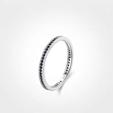 S925 Ασήμι Eternity Δαχτυλίδι για Γυναίκες Μινιμαλιστικό Μαύρο Ζιρκόνια Σειρά Διαμαντιών Δαχτυλίδι Πανκ Μόδα Κοσμήματα