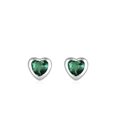 Eleganti Orecchini a Bottone in Argento Sterling 925 con Zirconia a Cuore Verde Smeraldo per Donna Gioielli Minimalisti a Cuore