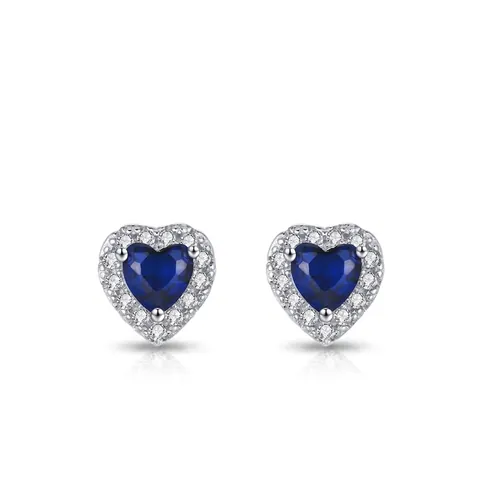 925 Sterling Silver Heart Stud Earrings For Women Vintage Blue Zirconia Halo Earrings Elegant Jewelry Gift For Wedding Party