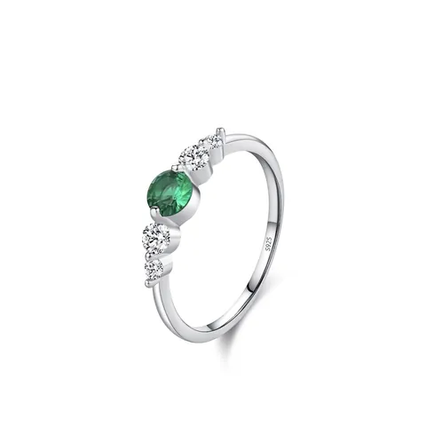 Elegant 925 Sterling Silver Green Zirconia Ring For Women Luxury Round Geometric Five Stone Inlaid Finger Ring Jewelry Gift