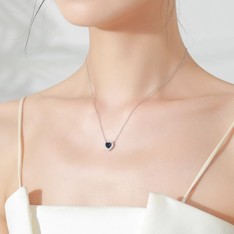 S925 Sterlingsilber Blau Herz des Ozeans Anhänger Halskette Romantisch Vintage Zirkonia Eingelegt Schlüsselbein Kette Für Damen Schmuck Geschenk