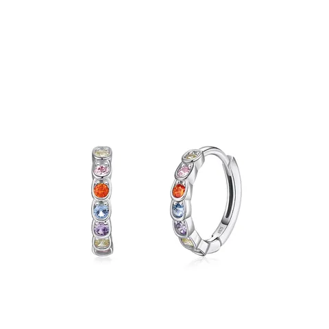 Pendientes de Aro de Plata de Ley 925 con Circonia Arcoíris para Mujer Minimalista Incrustación de Gemas de Colores Joyería