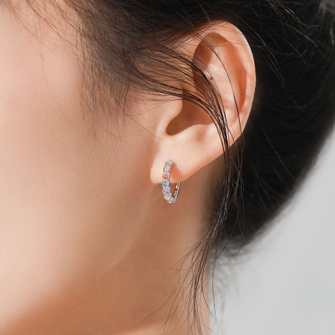 Pendientes de Aro de Plata de Ley 925 con Circonia Arcoíris para Mujer Minimalista Incrustación de Gemas de Colores Joyería