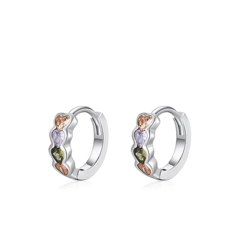 Orecchini a Cerchio a Cuore in Argento Sterling S925 Con Zirconia Colorata Intarsiata Gioielli di Lusso per Donna