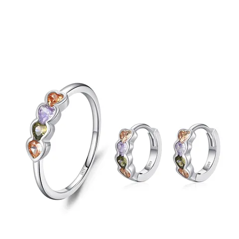 Set di Gioielli a Cuore Colorato in Argento Sterling 925 per Donna con Zirconia Incastonata Anello e Orecchini Romantici Gioielli Dopamina