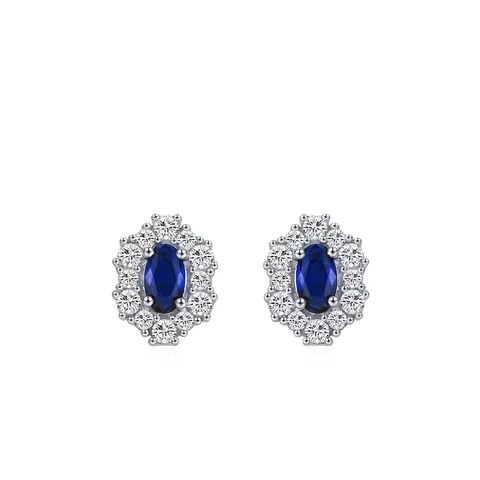 Orecchini a Bottone in Argento Sterling 925 con Zirconia Blu Reale Vintage Elegante Ovale Intarsiato per Donna Gioielli