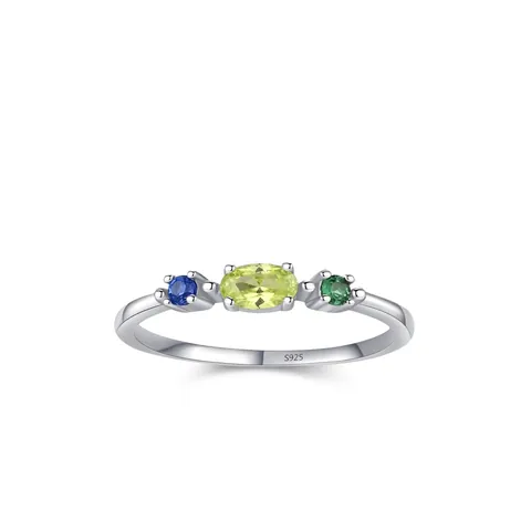 925 Sterling Silver Colorful Zirconia Ring For Women Minimalist Chic Three Stone Inlaid Finger Ring Fashion Jewelry Gift