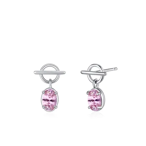925 Sterling Silber Geometrische OT Schnalle Ohrstecker Mit Rosa Oval Zirkonia Minimalistischer Schmuck Für Damen Geschenk