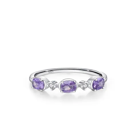 S925 Plata de Ley Púrpura Circonia Anillo para Mujer Fresco Geométrico Contraste Color Anillo Joyería Diaria
