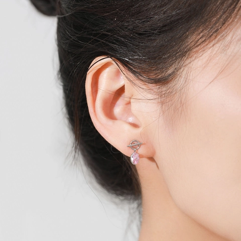 925 Sterling Silber Geometrische OT Schnalle Ohrstecker Mit Rosa Oval Zirkonia Minimalistischer Schmuck Für Damen Geschenk