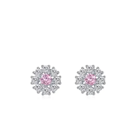 Orecchini a Bottone a Fiocco di Neve in Argento Sterling 925 Zirconia Rosa Intarsiata Eleganti Orecchini a Fiore Gioielli Regalo Donna