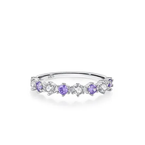 Anello Minimalista in Argento Sterling 925 per Donna con Zirconi Viola Taglio Rotondo Design Impilabile Gioielli alla Moda