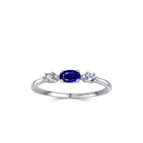 925 Sterling Silver Blue Sapphire Zirconia Ring For Women Retro Niche Design Stackable Geometric Finger Ring Jewelry Gift