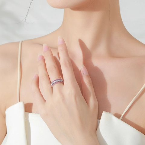 925 Sterlingsilber Drei Reihen Zirkonia Ring Luxus Rosérosa Weiß Eingelegt Elegant Mode Schmuck Ring Für Damen Hochzeit Geschenk