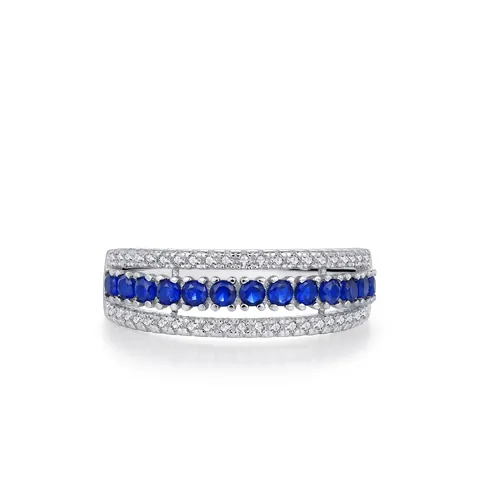 925 Sterling Silver Blue White Zirconia Inlaid Triple Row Ring For Women Retro Fashion Geometric Eternity Finger Ring Jewelry