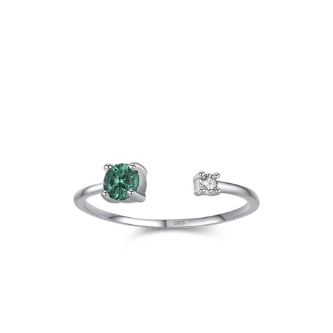925 Sterling Silver Emerald Green Zirconia Open Ring For Women Minimalist Geometric Adjustable Simulated Diamond Thin Jewelry
