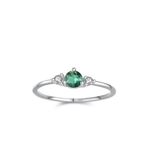 S925 Sterling Silver Emerald Green Round Zirconia Ring Elegant Geometric Inlaid Finger Ring Light Luxury Jewelry For Women