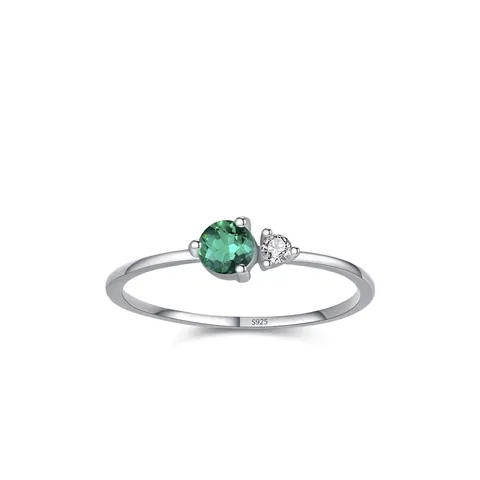 Anello in Argento Sterling 925 Zirconia Verde Smeraldo Minimalista Sottile Stile Foresta Moda Gioielli Regalo per Donna