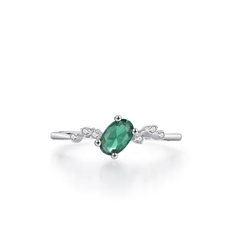 925 Sterling Silver Oval Green Zirconia Ring For Women Luxury Minimalist Emerald Look Zirconia Inlaid Fashion Finger Ring