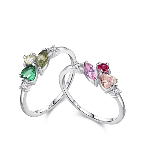 Anello in Argento Sterling 925 da Donna Zirconia Stile Foresta Elegante Cuore Taglio a Pera Cristallo Colorato Gioielleria Regalo