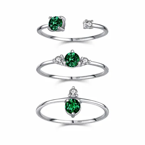 Anello Geometrico in Argento Sterling 925 Vintage con Zirconia Verde Smeraldo per Donna Elegante Anello con Zirconi Intarsiati Gioielli