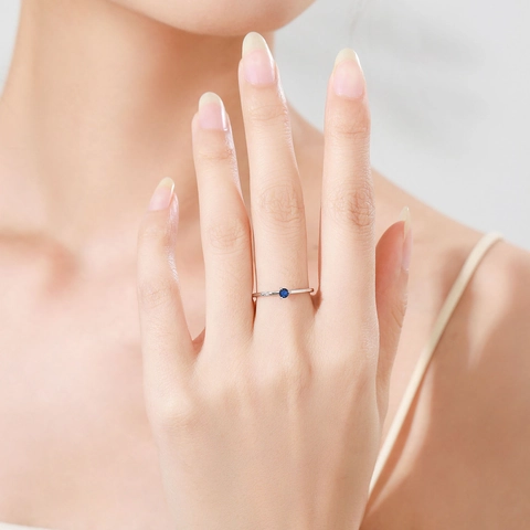 925 Sterlingsilber Minimalistisch Rund Blau Zirkonia Ring Schmal Blau Edelstein Eingelegt Fingerring Mode Schmuck Damen