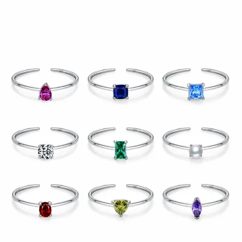 Anello Regolabile con Pietra Natale in Argento Sterling 925 per Donna Anello Aperto Minimalista in Strass Regalo Gioielli Compleanno