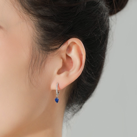 925 Sterling Silver Royal Blue Teardrop Drop Earrings For Women Elegant Zirconia Inlaid Pear Shaped Gemstone Hoop Earrings Fashion Jewelry Gift