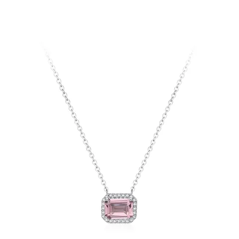 Collana con Pendente in Zirconia Rosa Taglio Smeraldo Argento Sterling 925 Catena a Clavicola Zucchero Quadrato Donna