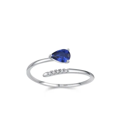 S925 Sterlingsilber Birnenform Blau Zirkonia Ring Elegant Verschlungene Schlangenform Verstellbarer Offener Ring Damen Schmuck