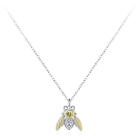 Collana con Ciondolo Ape in Argento Sterling 925 Zirconia Gialla Intarsiata Smalto Ape Carina Catena a Clavicola Gioielli Donna