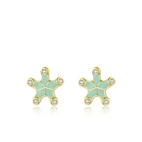 Pendientes de Botón de Estrella de Mar en Plata de Ley 925 Verde Menta para Mujer Chapado en Oro Esmalte Estrella de Mar Joyas