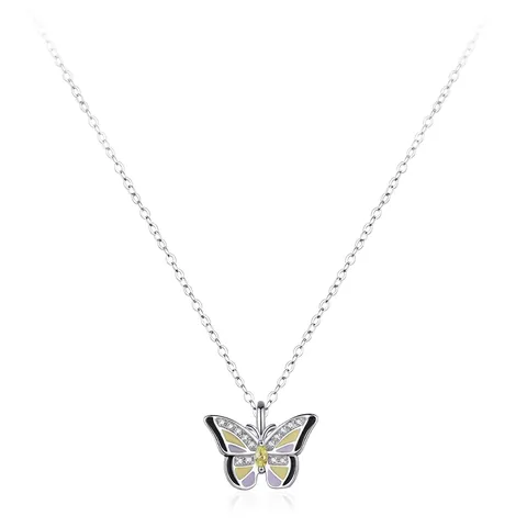 Collana Con Ciondolo a Farfalla in Argento Sterling 925 per Donna Colorato Smalto Zirconia Intarsiato Elegante Catena a Clavicola Gioielli Regalo