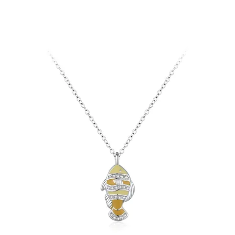 Collana con Ciondolo a Forma di Pesce Pagliaccio in Argento Sterling 925 Smalto Goccia Pesce Tropicale Animale Collana Strass Intarsiato Gioielli Donna Regalo Estivo