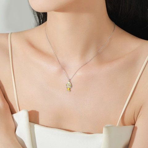 Collana con Ciondolo a Forma di Pesce Pagliaccio in Argento Sterling 925 Smalto Goccia Pesce Tropicale Animale Collana Strass Intarsiato Gioielli Donna Regalo Estivo