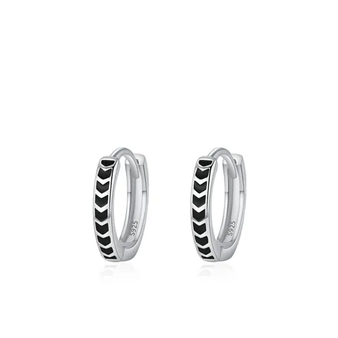 Boucles d'Oreilles Créoles Flèche en Émail Noir en Argent Sterling 925 pour Femmes Motif en V Géométrique Minimaliste Bijoux Rétro