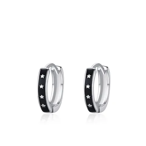 925 Sterling Silver Black Enamel Star Hoop Earrings Punk Starry Sky Huggie Earrings For Women Fashion Jewelry Gift