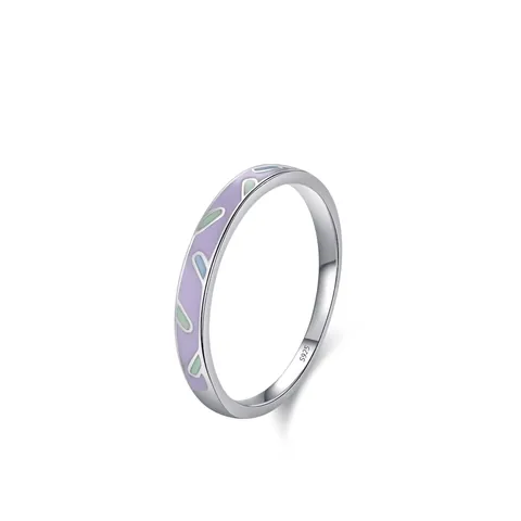 Anillo de Plata de Ley 925 Esmalte Púrpura Para Mujer Dulce Color de Contraste Patrón Geométrico Minimalista Joyería Regalo