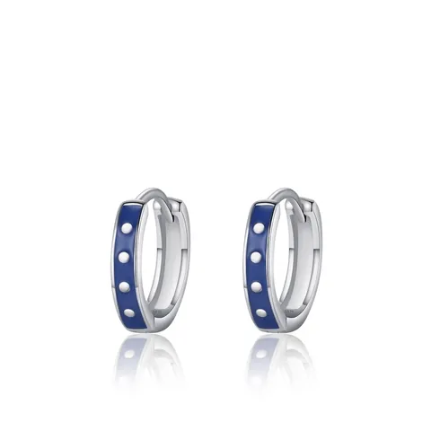Pendientes de Aro de Plata de Ley 925 Esmalte Azul Marino para Mujer Diseño Minimalista Geométrico de Lunares Joyería