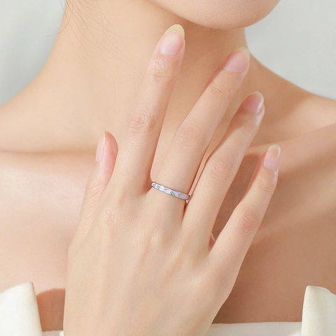 Anillo de Plata de Ley 925 Esmalte Púrpura Para Mujer Dulce Color de Contraste Patrón Geométrico Minimalista Joyería Regalo